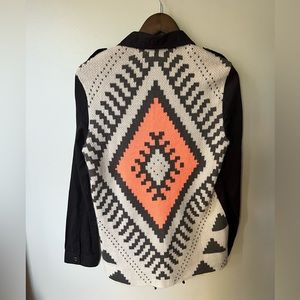 MINE utility sweater jacket with Aztec design on back